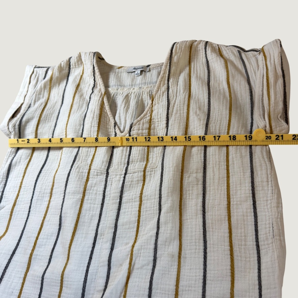 Madewell Women Striped Cotton Gauze Short Sleeve Top Cream Mustard Medium - Picture 4 of 7